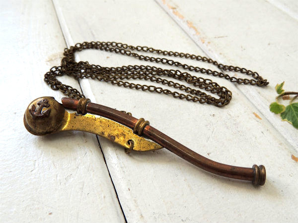 ホイッスル 海軍 ドイツ軍 ゴールドチェーン付き 海軍信号兵用号笛 イカリマーク ヴィンテージ アクセサリー