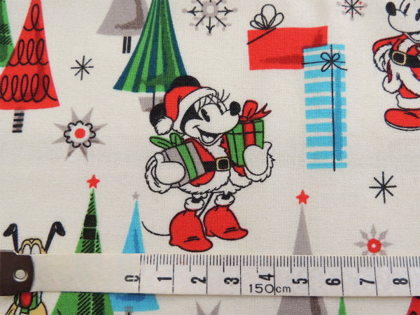 【ミッキー&ミニー】ヴィンテージサンタ柄・クリスマス・コットン・生地/ファブリック/リメイク