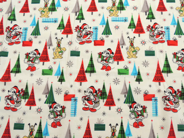 【ミッキー&ミニー】ヴィンテージサンタ柄・クリスマス・コットン・生地/ファブリック/リメイク