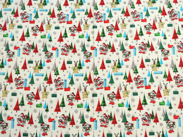 【ミッキー&ミニー】ヴィンテージサンタ柄・クリスマス・コットン・生地/ファブリック/リメイク