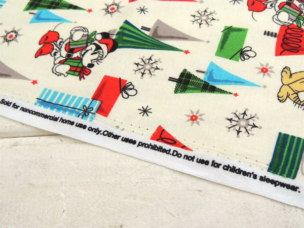 【ミッキー&ミニー】ヴィンテージサンタ柄・クリスマス・コットン・生地/ファブリック/リメイク