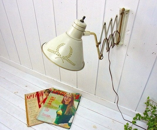 ローレル柄・アンティーク・シザースランプ/アトリエランプ/照明　USA