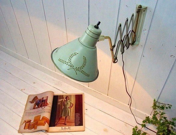 ローレル柄・アンティーク・シザースランプ/アトリエランプ/照明　USA