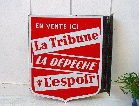 フランス 新聞社 La Tribune&LA DEPECHE アンティーク・ホーロー サイン・看板