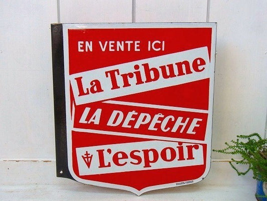 フランス 新聞社 La Tribune&LA DEPECHE アンティーク ホーロー サイン 看板
