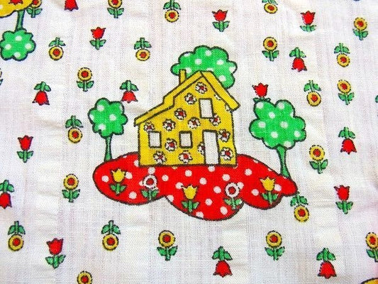 チューリップ&おうち柄・レース付き・ヴィンテージ・ベビーマット　USA