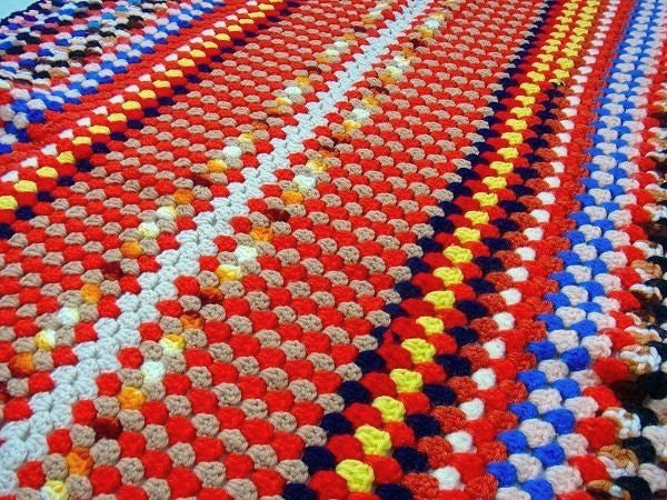 カラフルなヴィンテージ・ニットブランケット/ひざ掛け/ハンドメイド USA