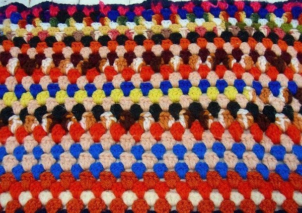 カラフルなヴィンテージ・ニットブランケット/ひざ掛け/ハンドメイド USA