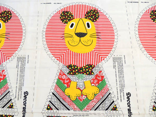 パッチワーク柄・ライオン・ピロードール・デッドストック・ヴィンテージ・パネル生地/ファブリック