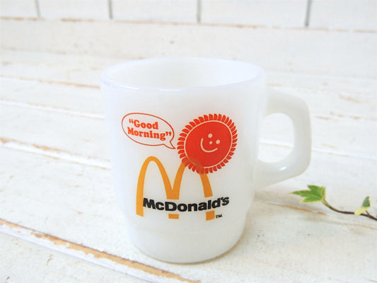 【Fire King】ファイヤーキング・マクドナルド・アドバタイジング・マグカップ・ミルクガラス食器