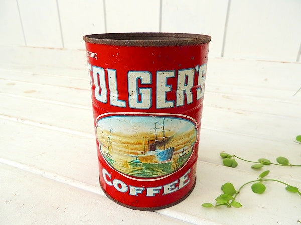 【Folgers/1980y~】フォルジャーズ・赤色・ブリキ製・ヴィンテージ・コーヒー缶/ティン缶