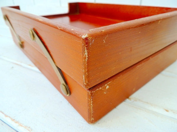 木製×真鍮製・可動式・アンティーク・書類ラック/デスクトレイ/USA