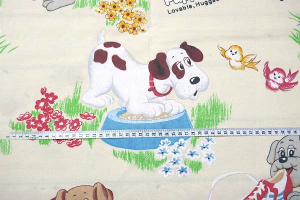 【パウンドパピーズ】たくさんの子犬・80's・ヴィンテージ・ユーズドシーツ(フラットタイプ) USA