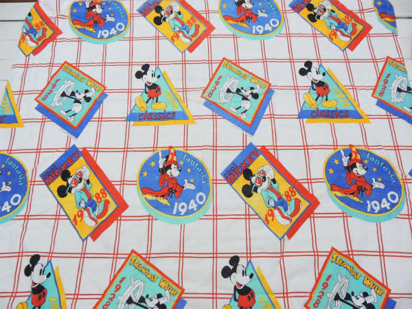【ミッキーマウス】ファンタジア&蒸気船ウィリー・ヴィンテージ・USEDボックスシーツ/コットン100