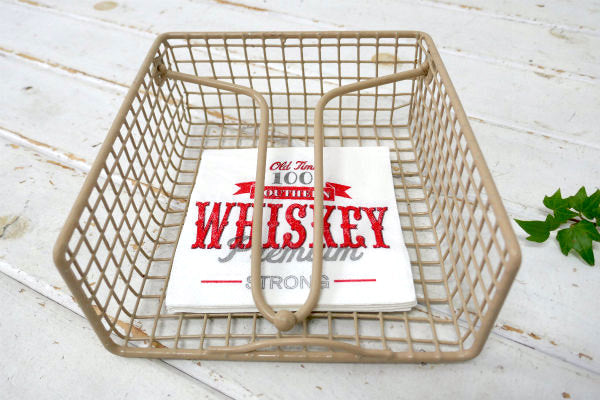 ワイヤー・ベージュカラー・ヴィンテージ・ナプキンホルダー・レターホルダー・トレイ・カゴ・バスケット