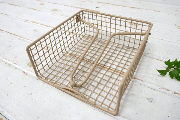 ワイヤー・ベージュカラー・ヴィンテージ・ナプキンホルダー・レターホルダー・トレイ・カゴ・バスケット