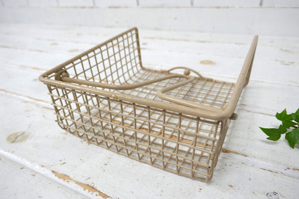 ワイヤー・ベージュカラー・ヴィンテージ・ナプキンホルダー・レターホルダー・トレイ・カゴ・バスケット