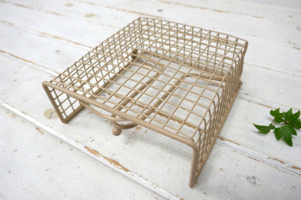ワイヤー・ベージュカラー・ヴィンテージ・ナプキンホルダー・レターホルダー・トレイ・カゴ・バスケット