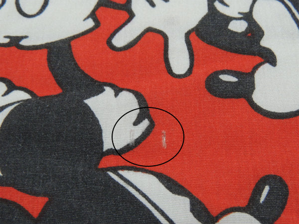 【ミッキーマウス】ディズニー・ミッキーの総柄・赤色・ヴィンテージ・ユーズドシーツ(ボックスタイプ)