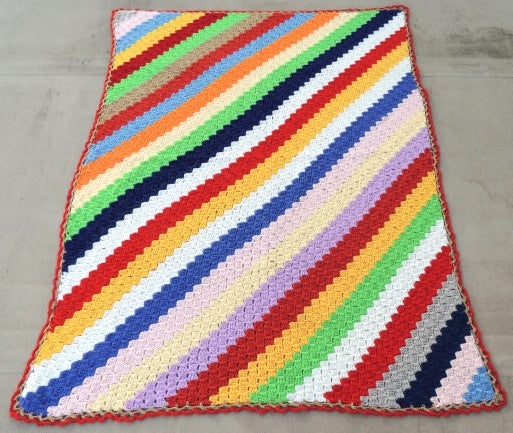 カラフルポップ 斜め編み ハンドメイド 手編みニット ヴィンテージ ブランケット 大判 USA