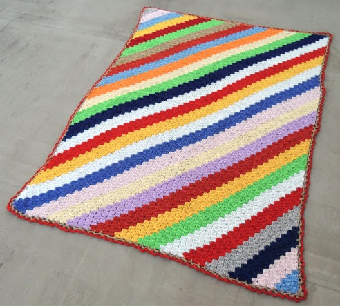 カラフルポップ 斜め編み ハンドメイド 手編みニット ヴィンテージ ブランケット 大判 USA
