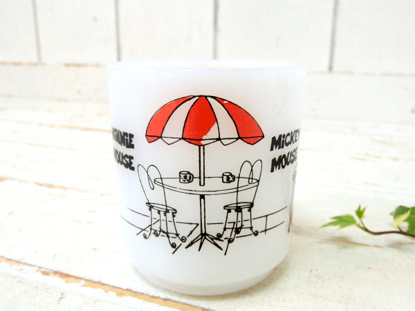 【グラスベイク】ディズニー・ミッキー&ミニー・ミルクガラス製・マグカップ・食器 USA