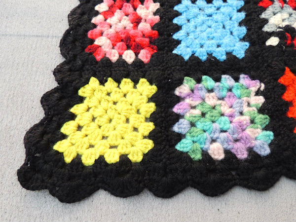 ハンドメイド・モチーフ編み・大判サイズ・アンティーク・ニットブランケット USA