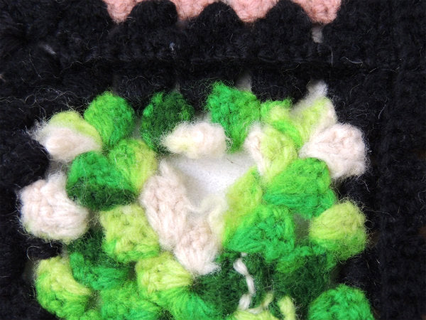 ハンドメイド・モチーフ編み・大判サイズ・アンティーク・ニットブランケット USA