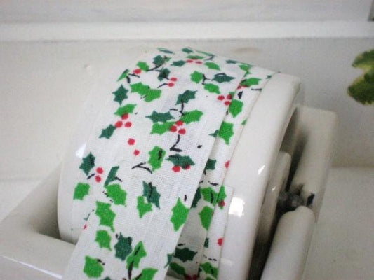 USA クリスマス・ヒイラギ柄・デッドストック・ヴィンテージ・リボン