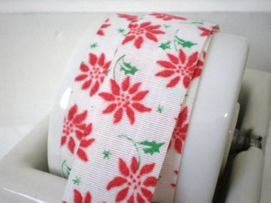 USA クリスマス・ポインセチア柄・デッドストック・ヴィンテージ・リボン