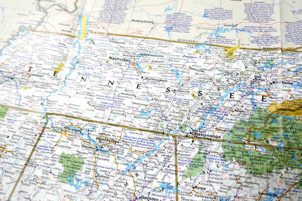 テネシー・ノースカロライナ・サウスカロライナ・ジョージア・アラバマ・ミシシッピー  USA 地図