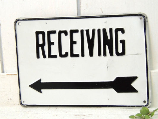 RECEIVING ← 標識 矢印 1960~1970s ビンテージ アルミ製 サイン 看板 USA