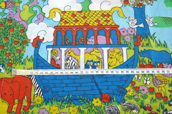 ノアの方舟 カラフル 動物&お花&レインボー柄 ヴィンテージ ピローケース 枕カバー リメイク生地