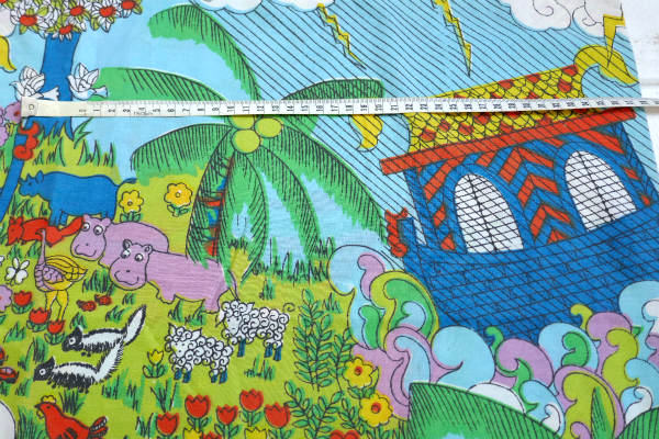 ノアの方舟 カラフル 動物&お花&レインボー柄 ヴィンテージ ピローケース 枕カバー リメイク生地