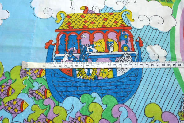 ノアの方舟 カラフル 動物&お花&レインボー柄 ヴィンテージ ピローケース 枕カバー リメイク生地