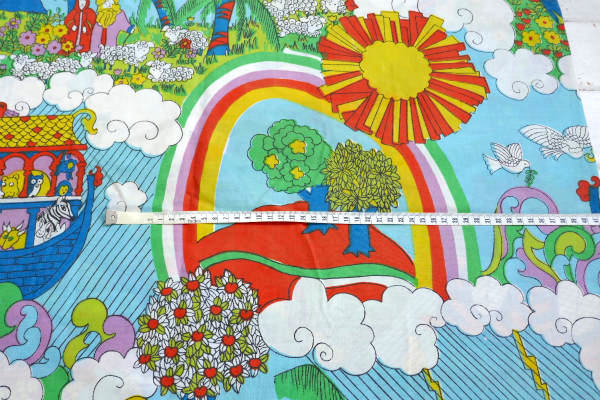 ノアの方舟 カラフル 動物&お花&レインボー柄 ヴィンテージ ピローケース 枕カバー リメイク生地