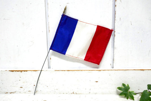 フランス 旗 トリコロール・自由・平等・友愛・ヴィンテージ・国旗・ワイヤーポール付き