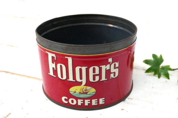 1952's フォルジャーズ レッド・ブリキ製・ヴィンテージ・コーヒー缶・coffee 缶 US