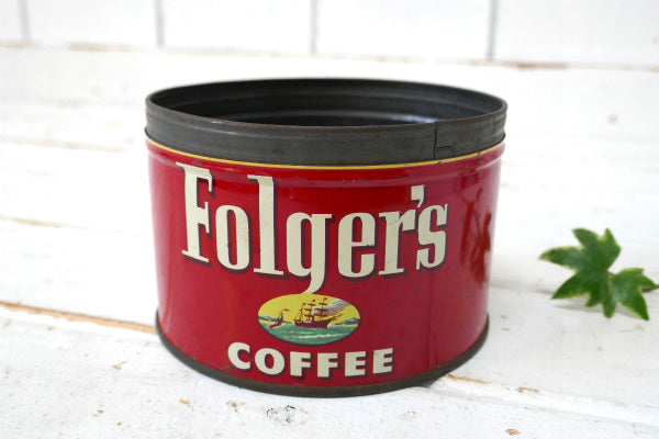 1952's フォルジャーズ レッド・ブリキ製・ヴィンテージ・コーヒー缶・coffee 缶 US