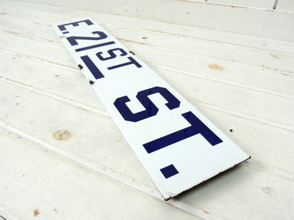 【E.21 ST ST.】ホーロー製・ヴィンテージ・ストリートサイン/街路サイン/USA