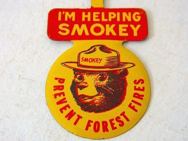 【スモーキーベア/熊】ティン製・60's/ヴィンテージ・ピンバッジ/USA/アクセサリー