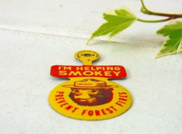 【スモーキーベア/熊】ティン製・60's/ヴィンテージ・ピンバッジ/USA/アクセサリー