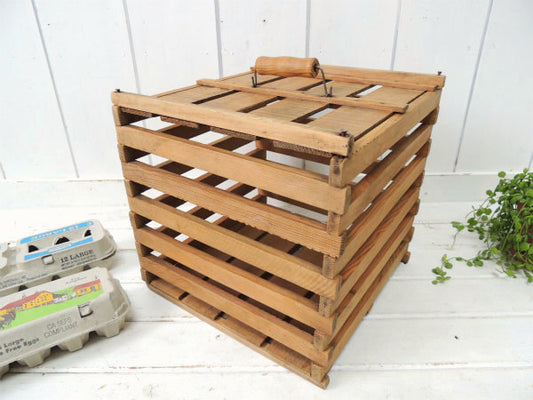 エッグクレート USA 木製・折りたたみ式 アンティーク・バスケット・木箱・エッグケース