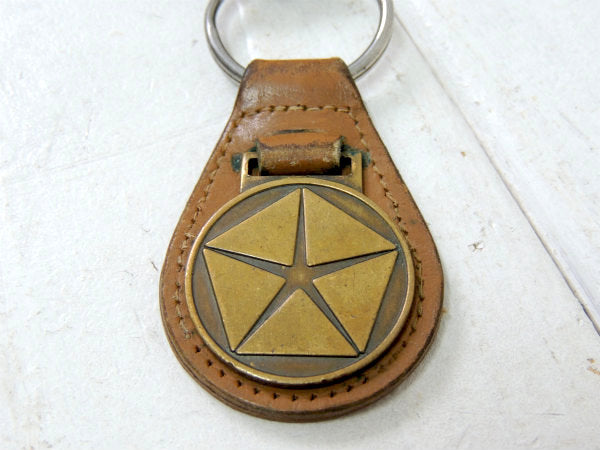 【クライスラー・アメ車】ヴィンテージ・革・茶色・レザーキーホルダー・鍵2本付き・モーター系