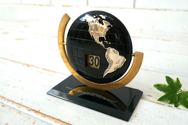 1950s 世界地図 地球儀 ブラック×ゴールド 回転式 ヴィンテージ デスクカレンダー 卓上 US