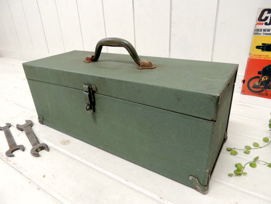 【Kennedy Kits】モスグリーン色・メタル製・2段式・ヴィンテージ・ツールボックス/工具箱