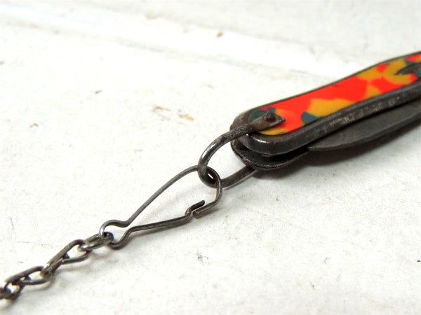 1920s~ヴィンテージ・オールド・ロングチェーン・ポケットナイフ付き・キーホルダー・折り畳みナイフ