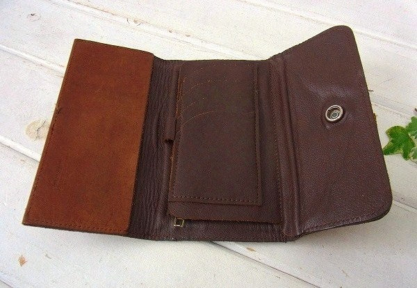 HAND CRAFTED/型押しカービング(手彫り)ヴィンテージ・レザー・革の長財布・ウォレット