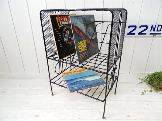 ミッドセンチュリー USA 2段式 ヴィンテージ レコードラック 飾り棚 スタンド 店舗什器 アメリカンビンテージ