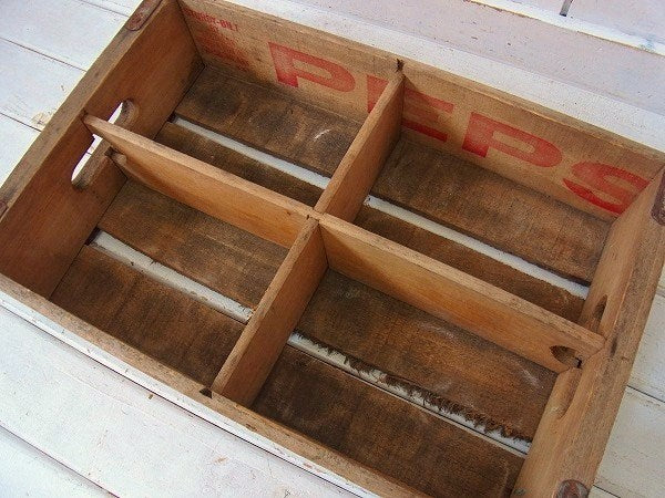 【PEPSI】ペプシコーラ・仕切り付き・ヴィンテージ・ウッドボックス/木箱　USA